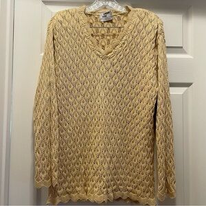 Vintage London Fog Cream Beige Cable Knit Sweater Scalloped Hem Size XL